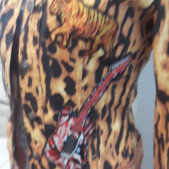 RARE!! Vintage VERSACE JEANS COUTURE LOGO JACKET Sm Leopard Denim - Van Halen! - Picture 5 of 9